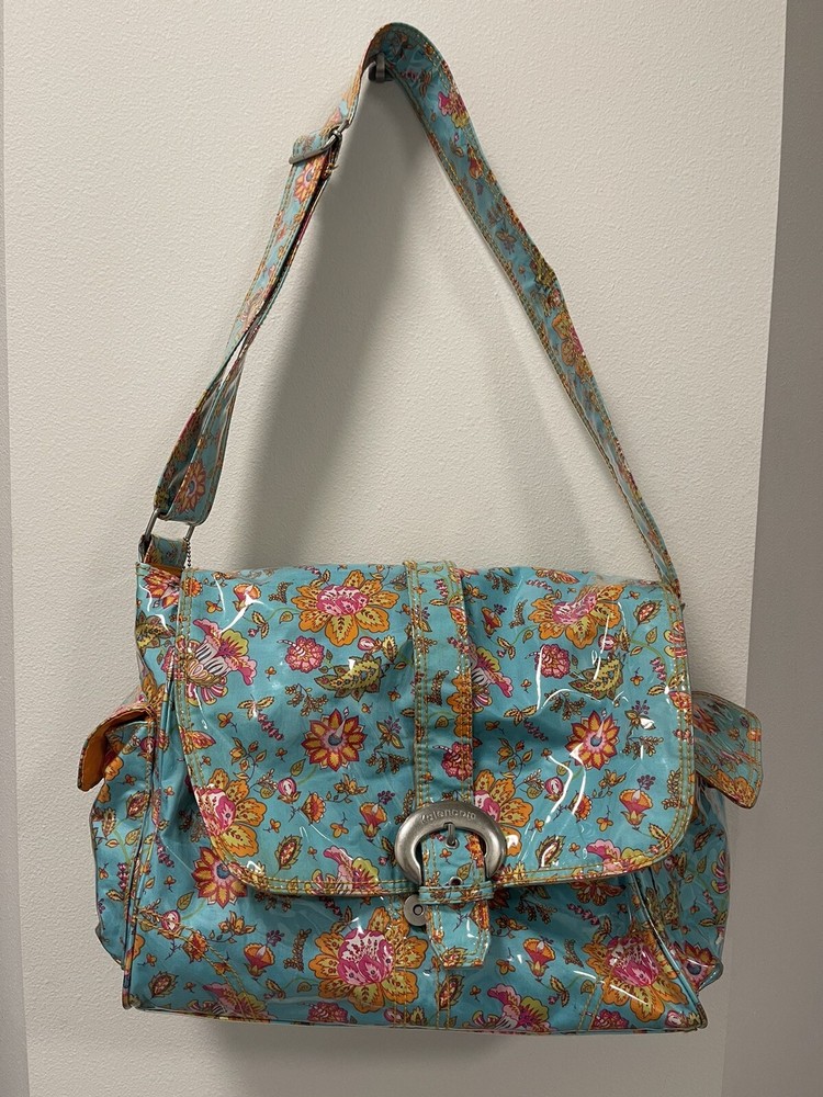 Kalencom Laminated Diaper Buckle Bag Turquoise Pink Gypsy Wildflower Baby Tote