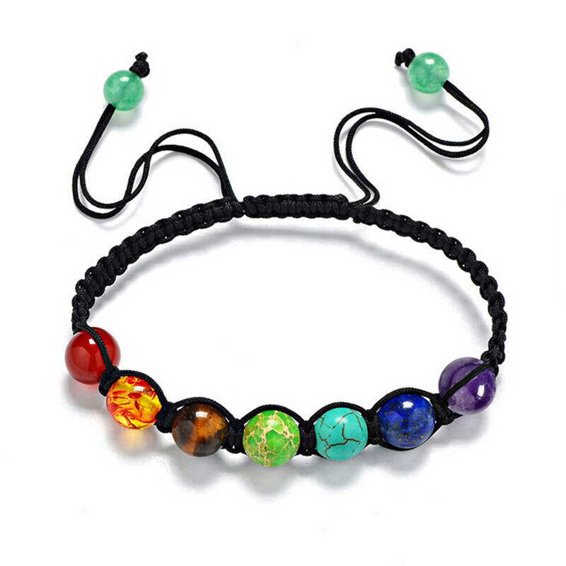 7 Chakra Healing Balance Braided Beaded Bracelet Yoga Lava Reiki prayer S*i~