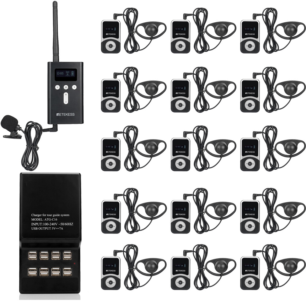 RETEKESS Wireless Tour Guide Audio System 15 Receiver with Charging Base Meeting