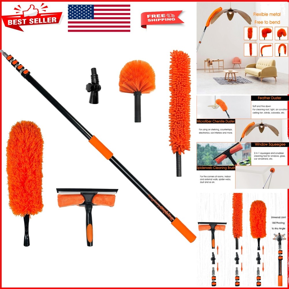 Ergonomic Extendable Dusting Tool Set for Windows & Ceilings - 5 to 20 ft