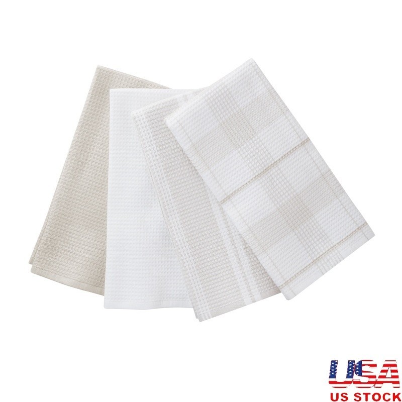 Oversized Cotton Waffle Kitchen Towels 4-Pack Fast Drying Absorbent