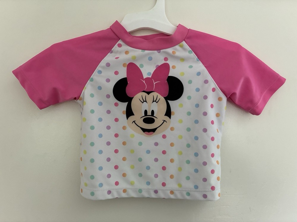 Disney Baby Girls Pink Rainbow Polka Dot Minnie Mouse Swim Top Size 12M