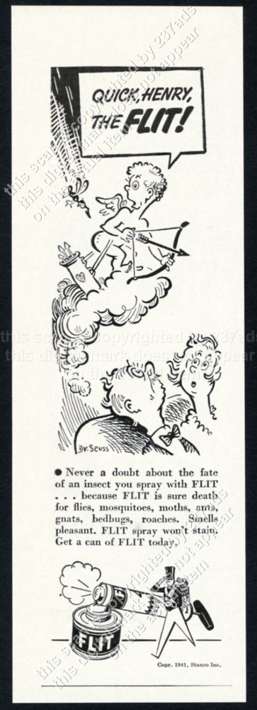 1941 Dr Seuss Cupid insect cartoon art Flit insecticide vintage print ad