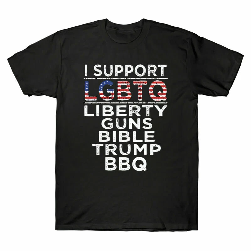 I Support LGBTQ Liberty Guns Bible  BBQ Funny Men‘s T-Shirt America Flag
