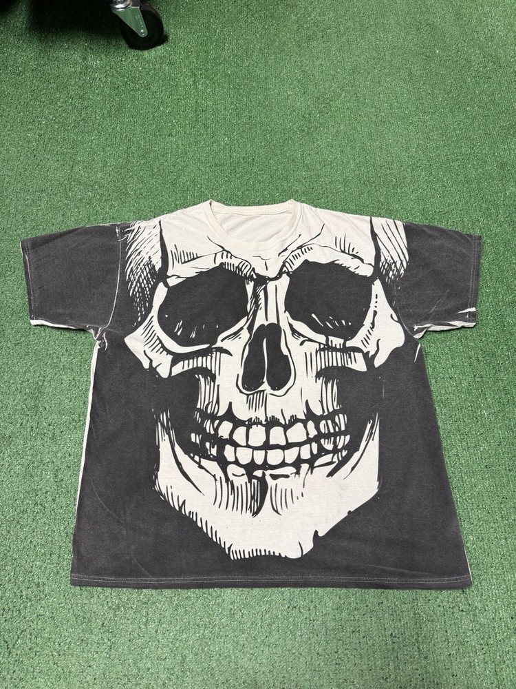 Vintage Y2K Skull All Over Print T Shirt Men’s Size XL Grunge Skeleton MARKED