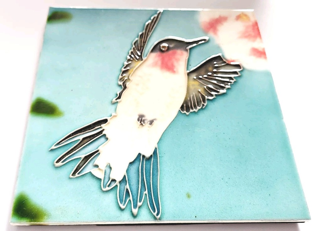 Hand Painted Hummingbird Ceramic Tile Wall Art