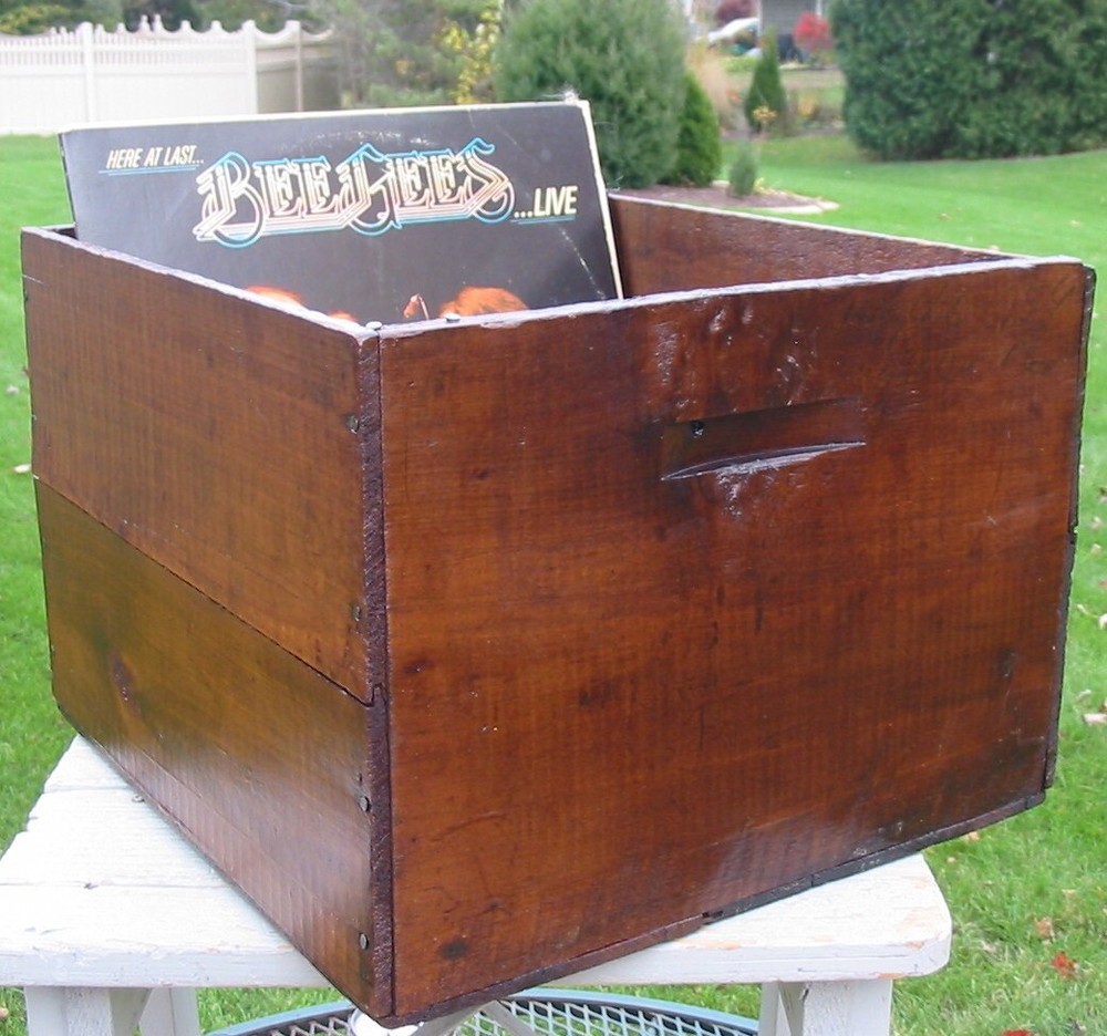 Vintage Old Solid Wood Crate Holds Vinyl Record Albums Sturdy Wooden Poly Coated