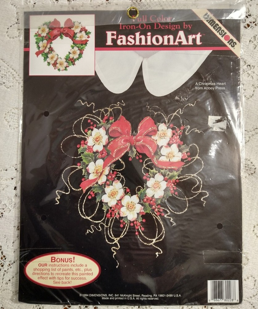 1994 Abbey Press Christmas Heart Iron-On Fashion Art 80228 New-image