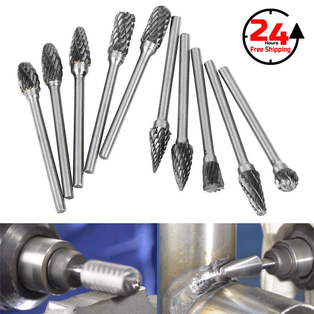 1/8'' Double Cut Tungsten Steel Carbide Rotary Burr Die Grinder Shank Bit Set US