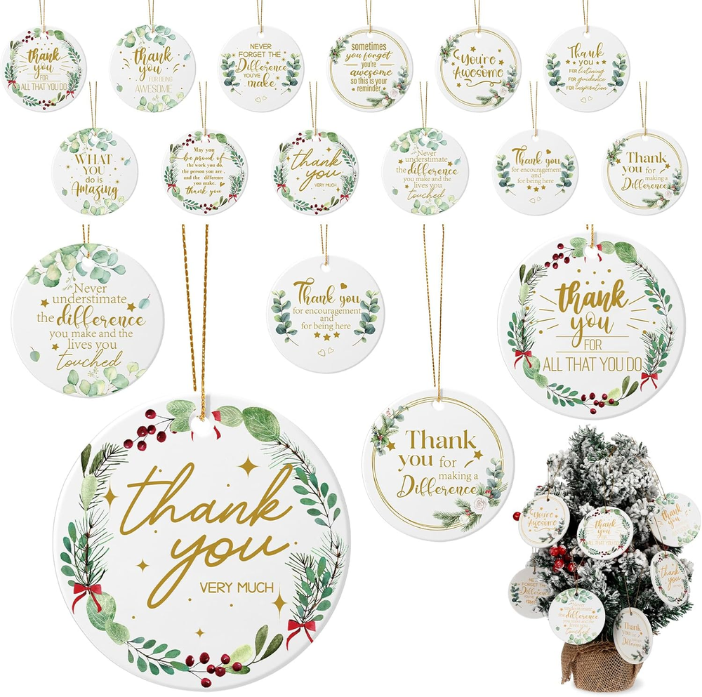 24 Pcs Christmas Ceramic Ornament Keepsake Thank You Gifts Teacher Employee Nurs