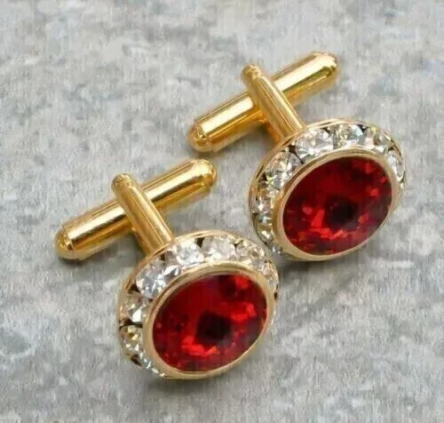2Ct Round Lab-Created Pink Ruby Mens Wedding Cufflinks 14K Yellow Gold Plated