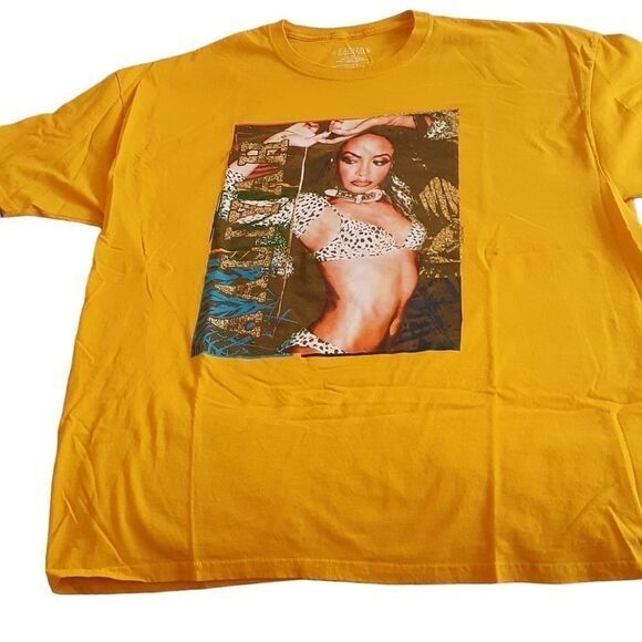 Aaliyah Vintage Style Graphic T-Shirt Yellow Cotton Music Icon Print XL-image