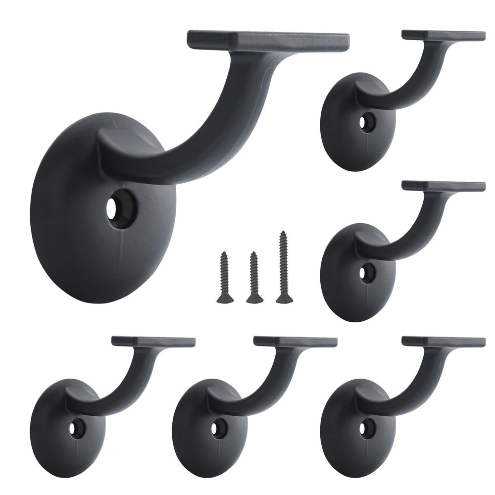 Heavy Duty Matte Black Hand Rail Bracket 6 Pack for Stairs Home or Office Support