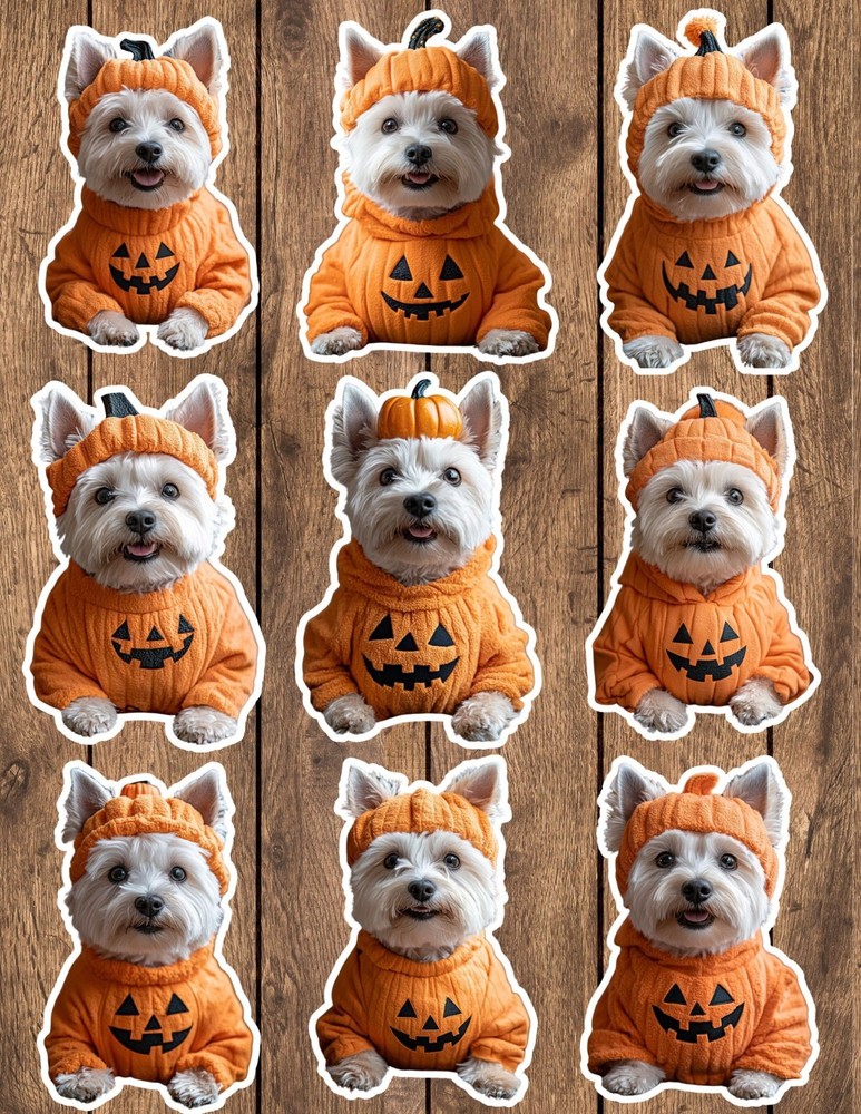 Pumpkin Puppy Die Cut Vinyl Stickers Set Scrapbooking Laptop Waterbottle