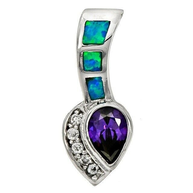 1CT Amethyst & Australian Opal Inlay 925 Sterling Silver Pendant Jewelry EO3