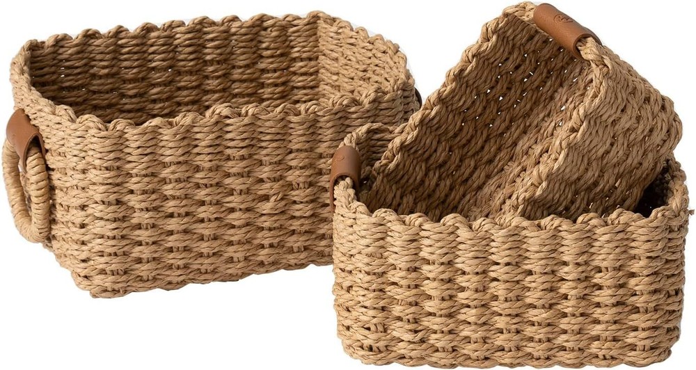 LA JOLIE MUSE Small Wicker Baskets for Organizing, Recycled Paper Rope Desert