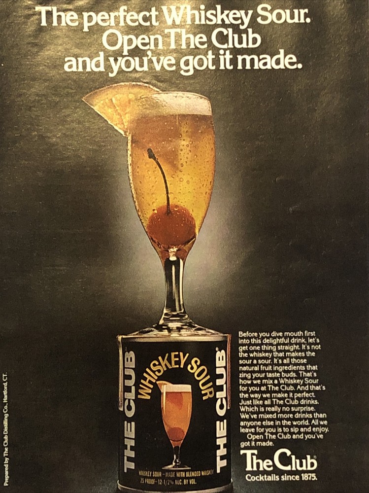 1978 PRINT AD The Club Whiskey Sour Cocktail Can Open & Enjoy Instantly-image