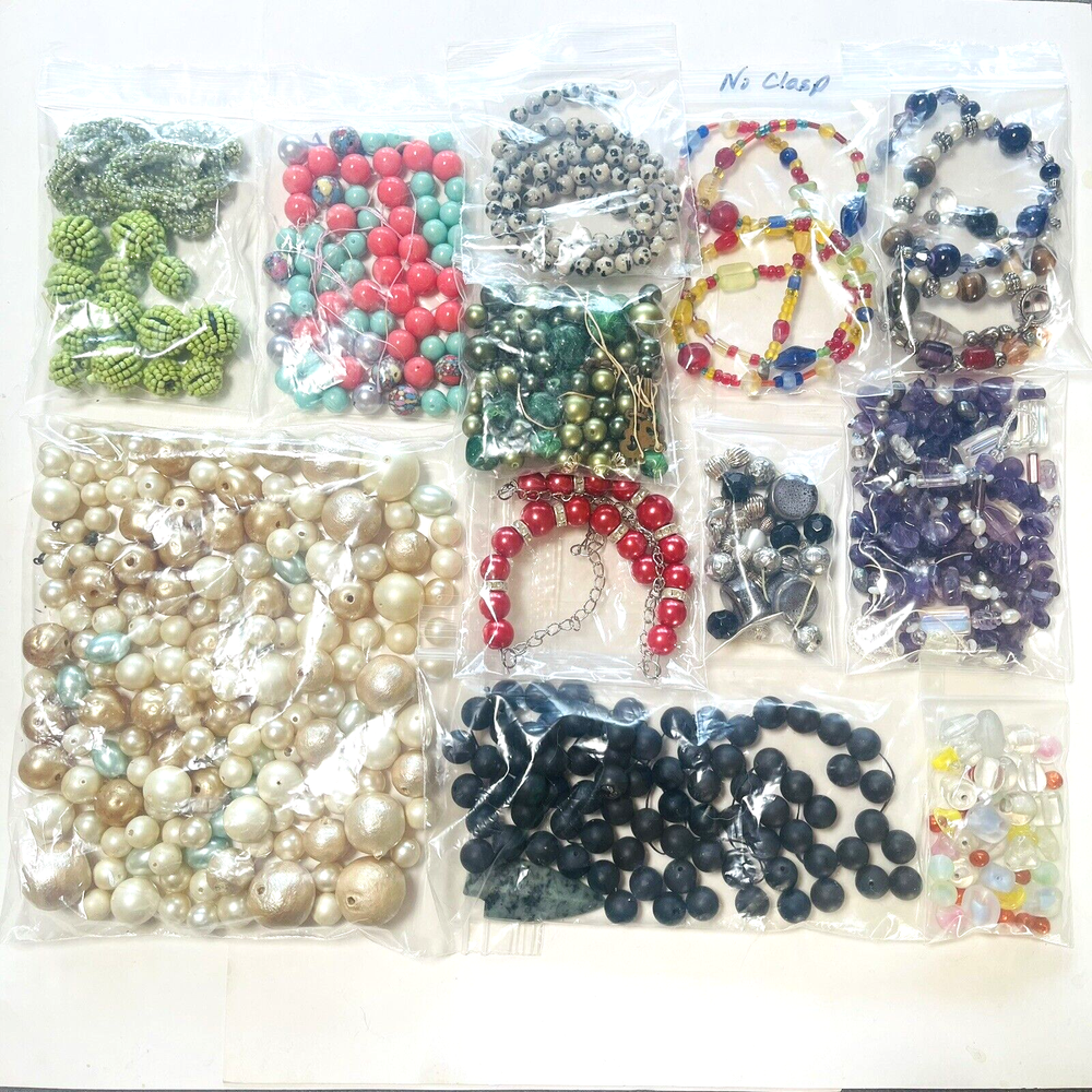 Vintage and Modern Bead Lot for Jewelry Crafting and Repair – 1.5 lb Glass Acrylic Stone Metal Mix