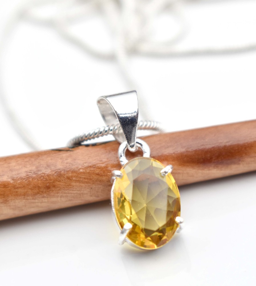 Yellow Citrine 925 Sterling Silver Gemstone Handmade Gift Women Necklace-18