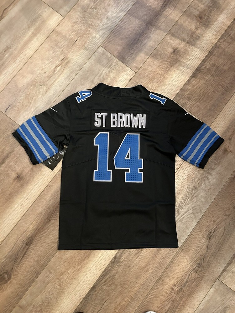 Amon Ra St  Brown #14 Det Lions Kids Jersey Black YOUTH Medium Stitch Jersey