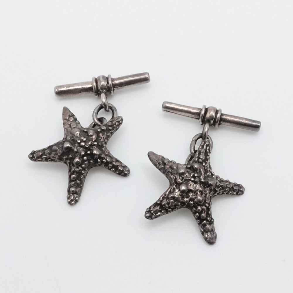 Sterling Silver Star Fish Sea Life Chain Cufflinks