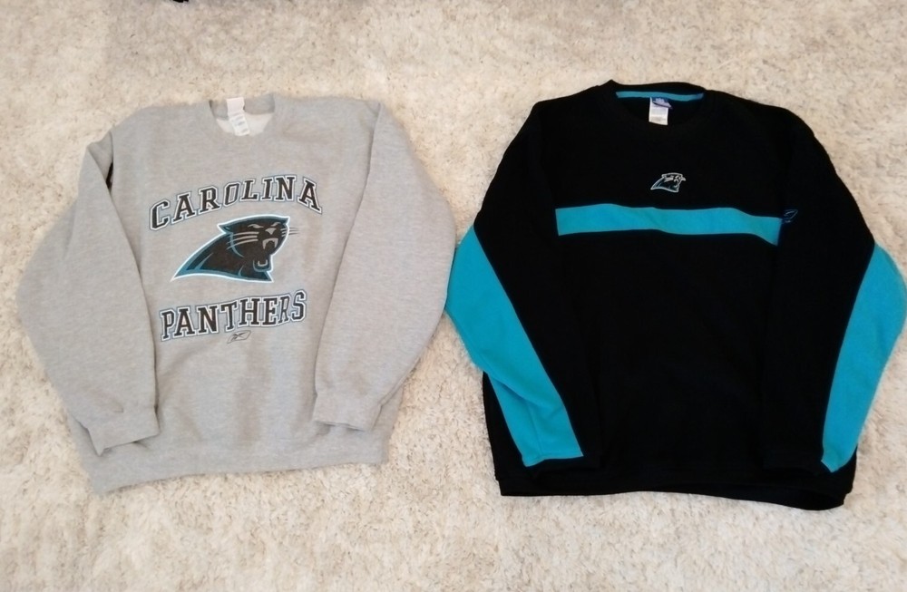 Vtg 2 Carolina Panthers Sweatshirts NFL (1 is Reebok) Size XL Gray; Black & Teal