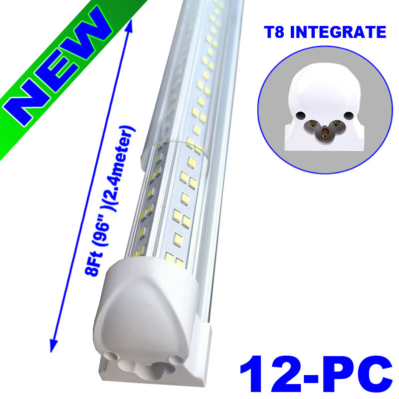 8ft Integrated LED Tube Light Bulbs 144W 6500K LED Shop Light Fixture 12 PACK