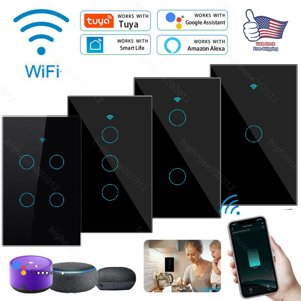 WiFi Smart Wall Touch Light Switch 1/2/3/4 Gang APP Control Timing Function
