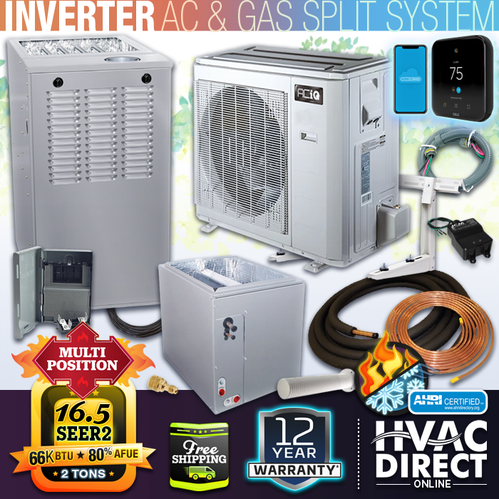 ACiQ 2 Ton 16.5 SEER2 Inverter Air Conditioner & 66K BTU 80% Gas Furnace System