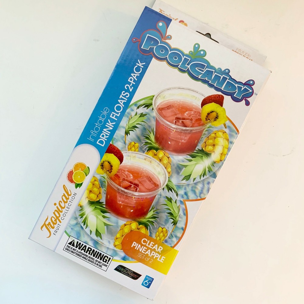 NEW Pool Candy Hawaiian Pineapple Theme Floating Drink Holders Inflatable (2 Pk)