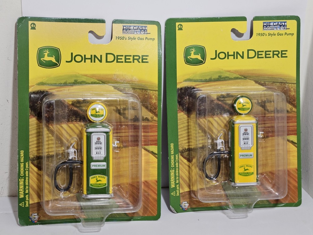Two John Deere 1950's Style Gas Pump Die Cast Metal Gearbox Toys