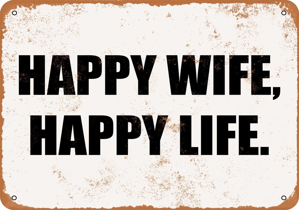 METAL SIGN - HAPPY WIFE HAPPY LIFE - Vintage Look