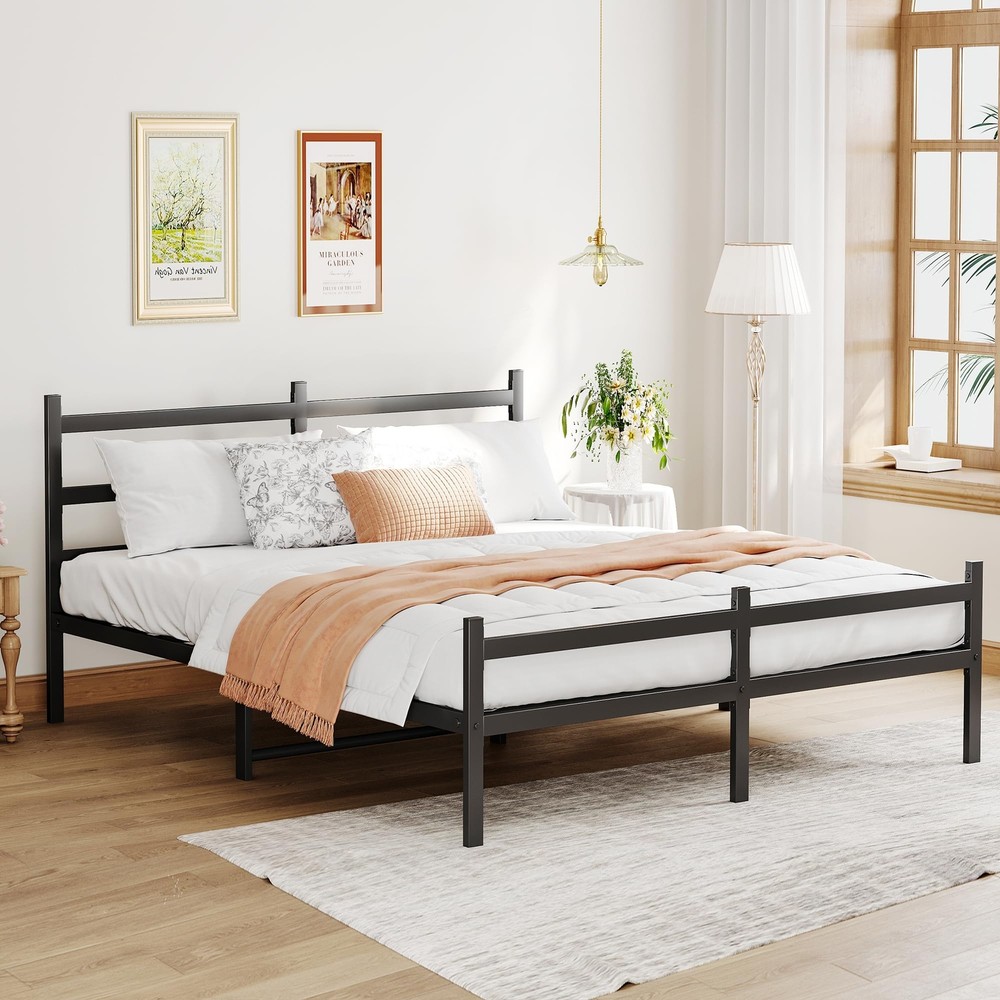 King Size Bed Frame, Metal Platform Bed Frame with Headboard, Heavy Duty Bed ...
