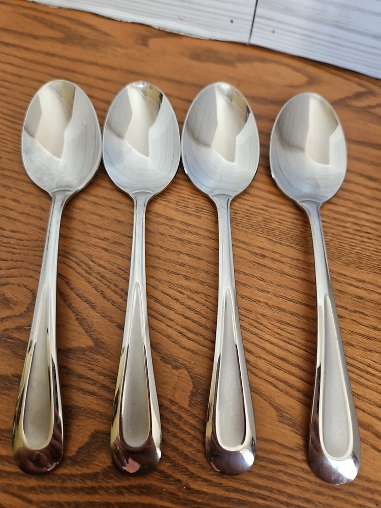 4 Oval Soup Spoons Oneida USA Satin Sand Dune Stainless Flatware 6 3/4