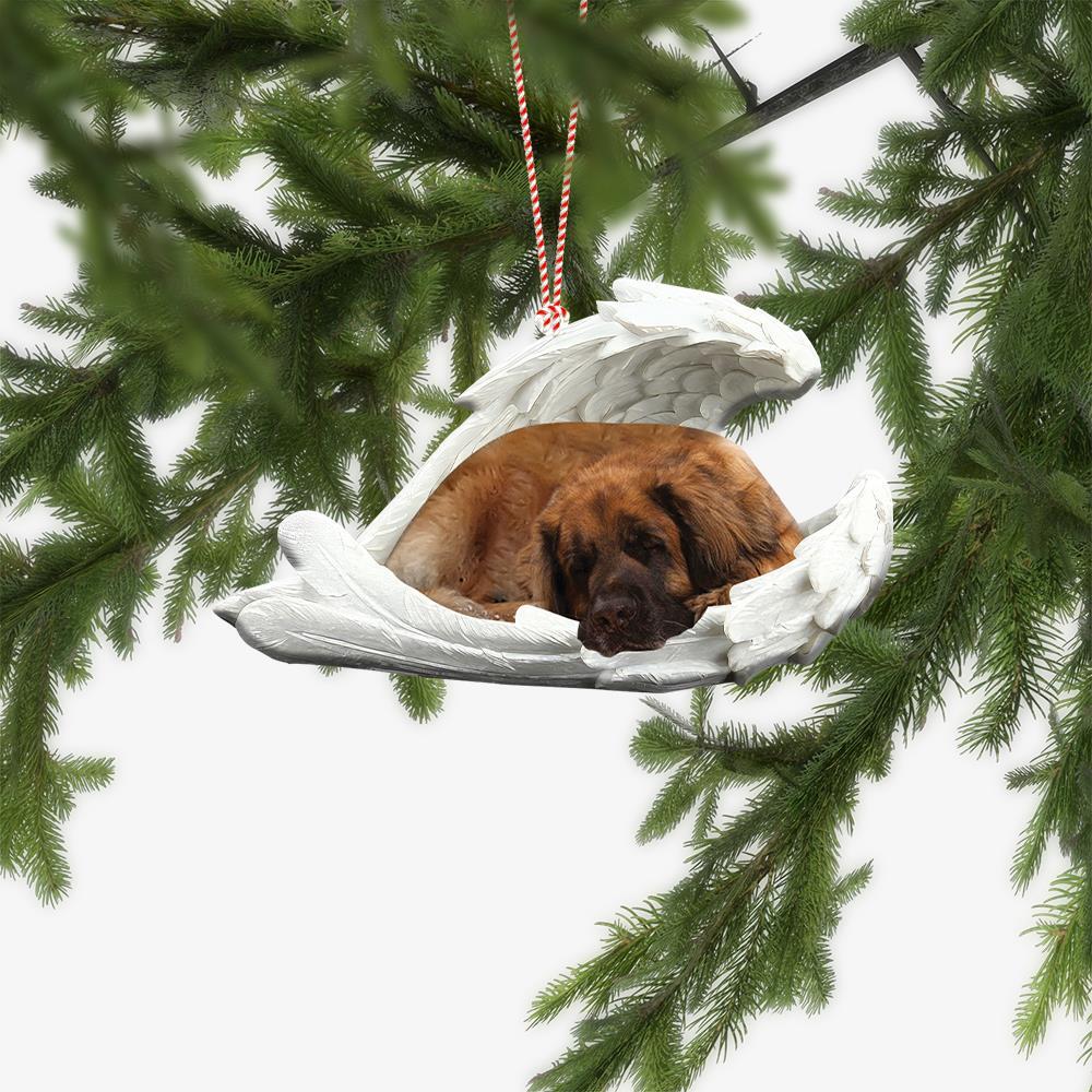 Leonberger Dog Sleeping Angel Wings Car Ornament  Dog Christmas Ornament Gift