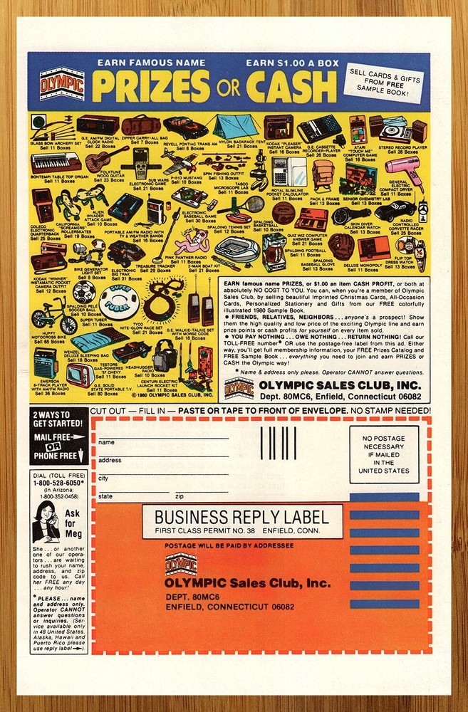 1980 Olympic Sales Club Print Ad/Poster Retro 80s Kid Teen Novelties Prizes Art-image