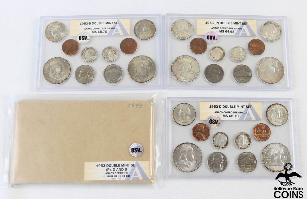 Lot of 3: 1953 P D & S Double Mint Sets ANACS Composite Grade w/US Mint OGP