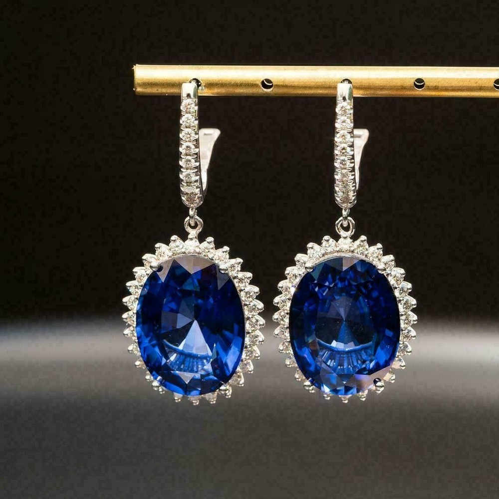 3CT Round Cut Lab-Created Blue Tanzanite Drop Fancy Earring 14kWhite Gold Plated