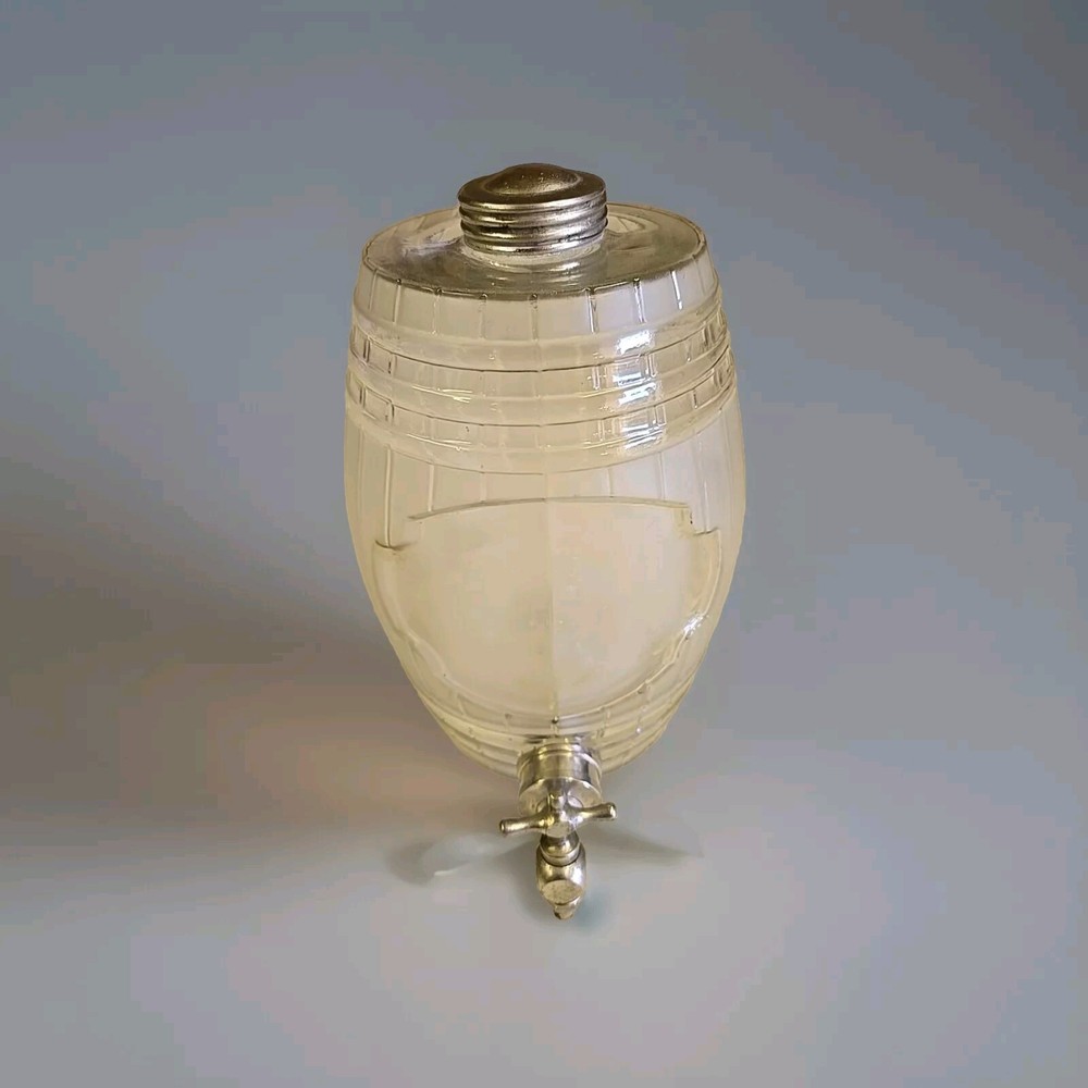 Antique Frosted Glass Figural Whiskey Barrel Keg Syrup / Liqour Dispenser Tap