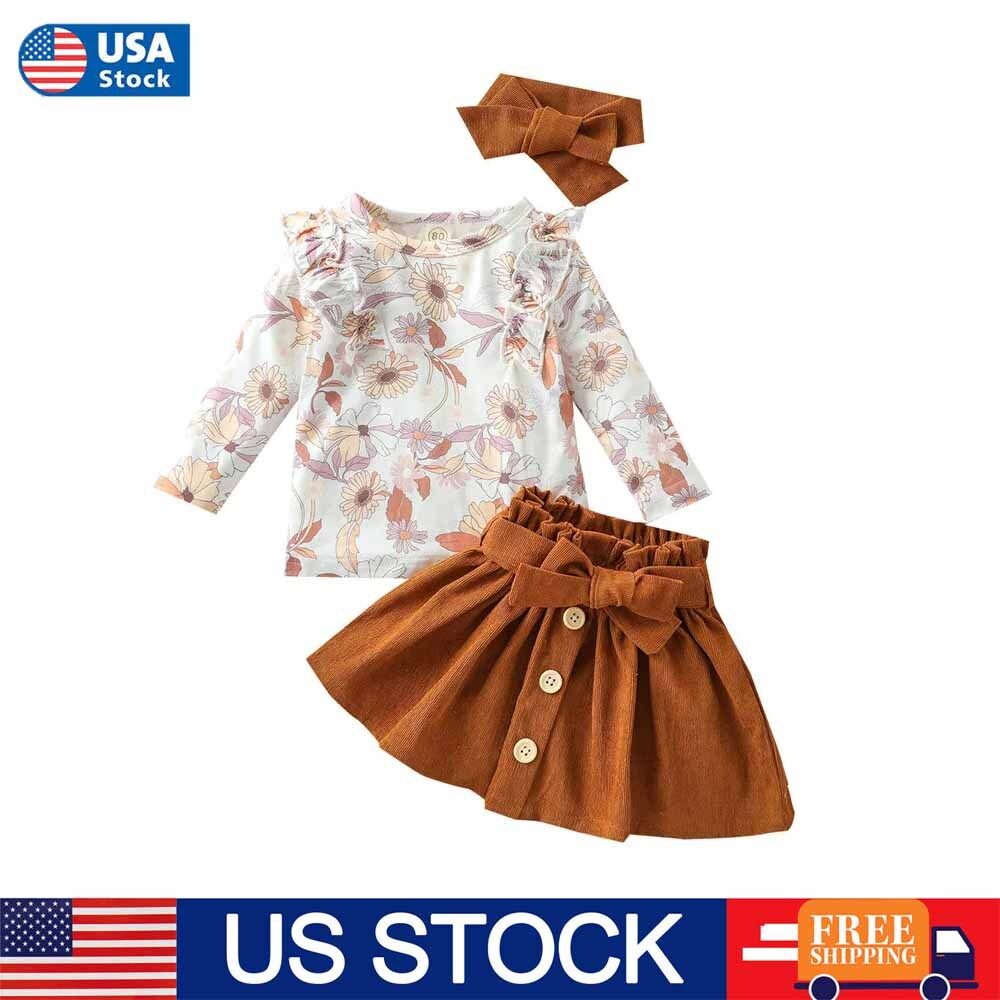 Toddler Kids Baby Girls Clothes Ruffle Long Sleeve Tops Dress Skirt Outfit Set