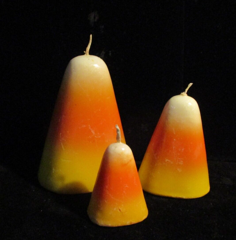 Set Of 3 Sizes Candy Corn Candles Orange White Halloween Fall 2, 3, 4