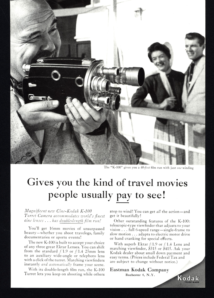 1956 KODAK  K-100 TURRET CAMERA WITH EKTAR LENS VTG PRINT AD