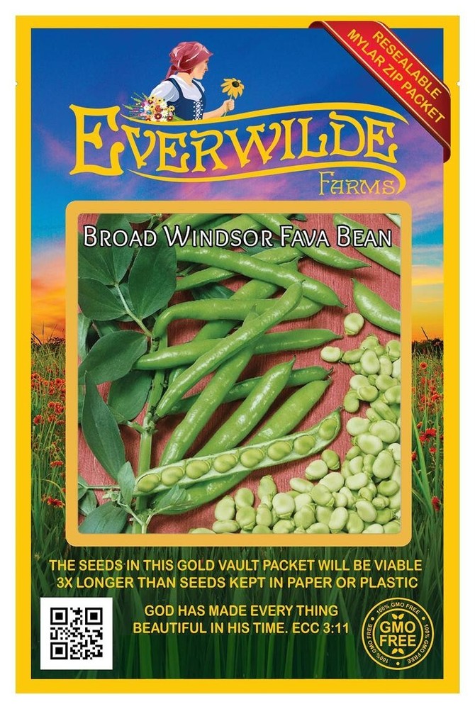20 Broad Windsor Fava Bean Seeds - Everwilde Farms Mylar Seed Packet