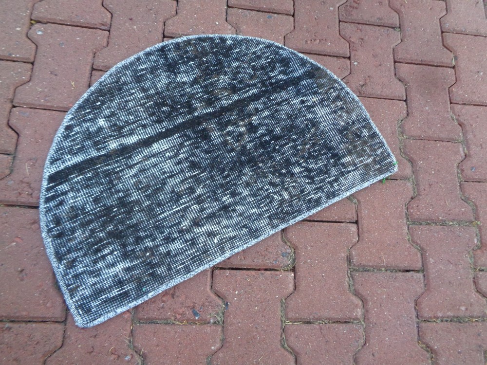 2.4x1.6 Semi Circle Overdyed Vintage Rug, Black Doormat, Distressed Mini Mat GID
