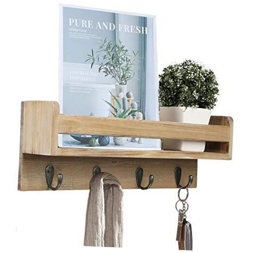 Rustic Wall Key Holder Hooks for Entryway Decor, Wood Wall Carbonized Black