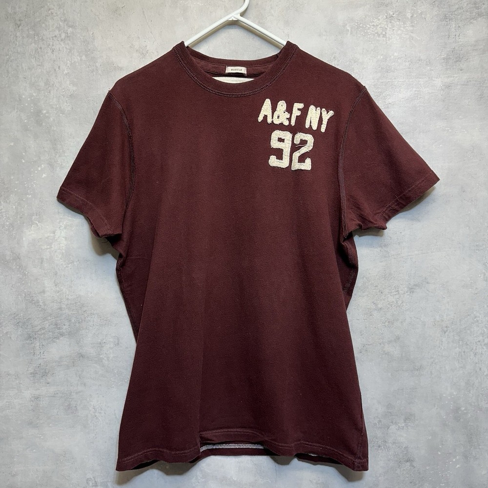Y2K Abercrombie & Fitch Muscle T-Shirt Mens XL Script Spell Maroon Embroidered-image