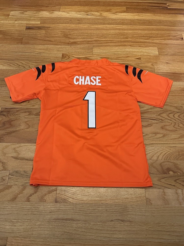 Ja'Marr Chase #1 Cincinnati Bengals KIDS Jersey Orange YOUTH LARGE Stitched