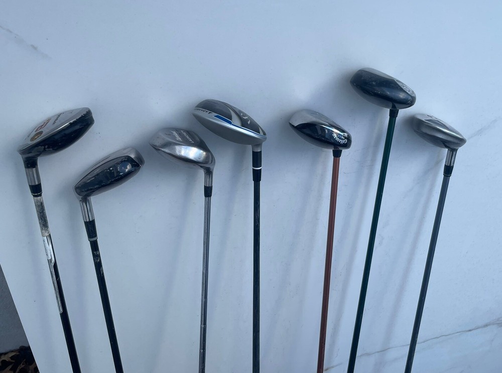 Lot of 7 Golf Clubs Woods, Hybrids - Callaway, Adams, TaylorMade RH And LH