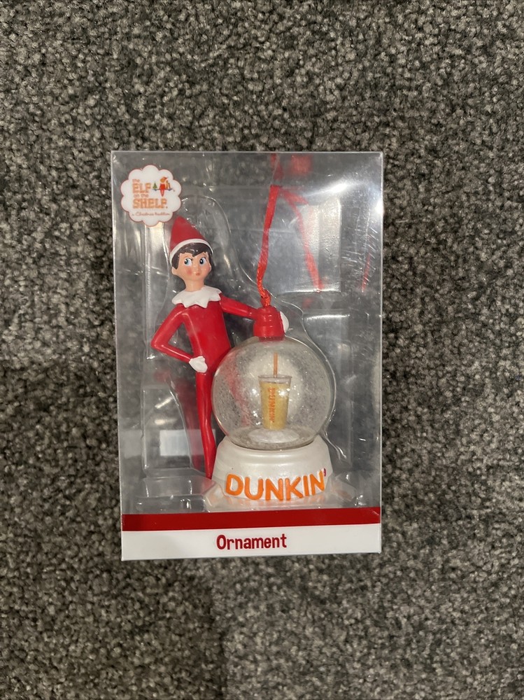 New 2023 Dunkin Donuts Elf On The Shelf Ornament Snow Globe Ice Coffee