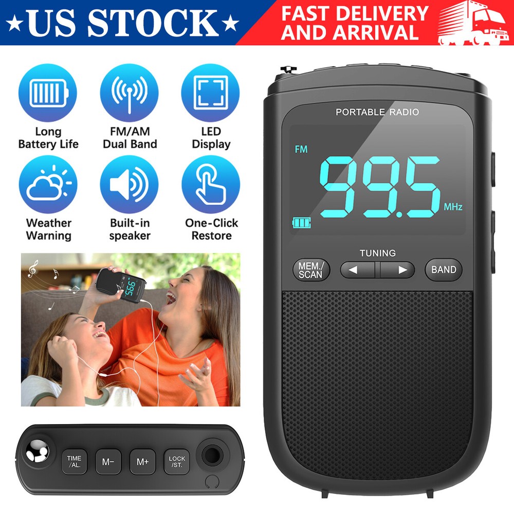 Portable Pocket Digital LCD AM FM Radio Battery Powered Receiver w/Loud Speaker.
